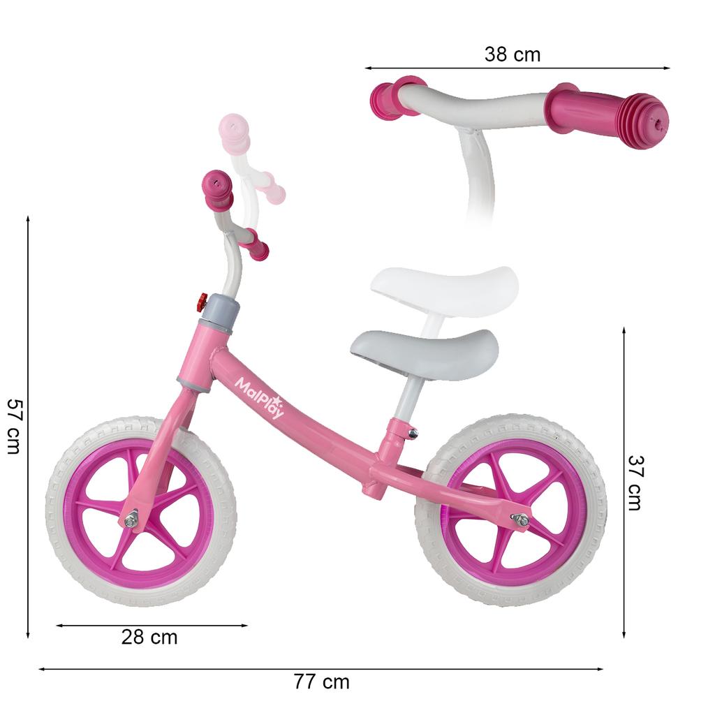 Childrens 12 Inch Balance Bike EVA Wheels Pink and White