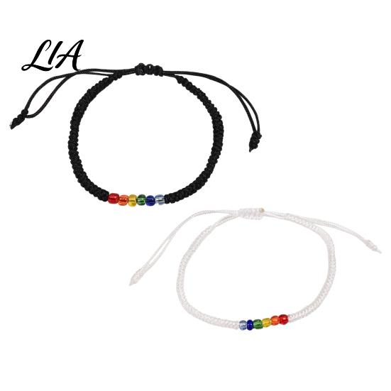 Lightweight Woven Wristband Rainbow Beads Bracelet for Men Women, Handmade Adjustable Braided String Bracelet, Rope Simple Niche Style