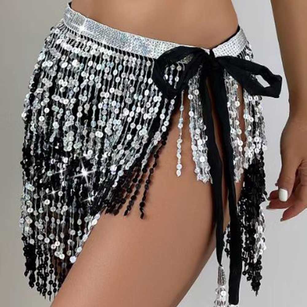 Bohemian Sequin Fringed Skirts Tassels Wrap Belts Show Dancer Skirt Women