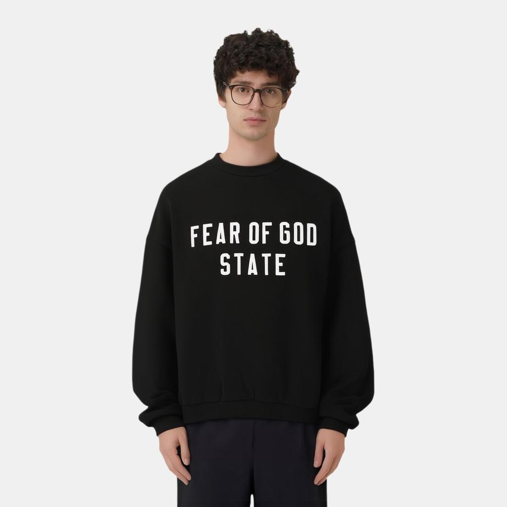 Fear of God Essentials 90s Свитшот с круглым вырезом Jet Black Мужские топы 192SP256550F