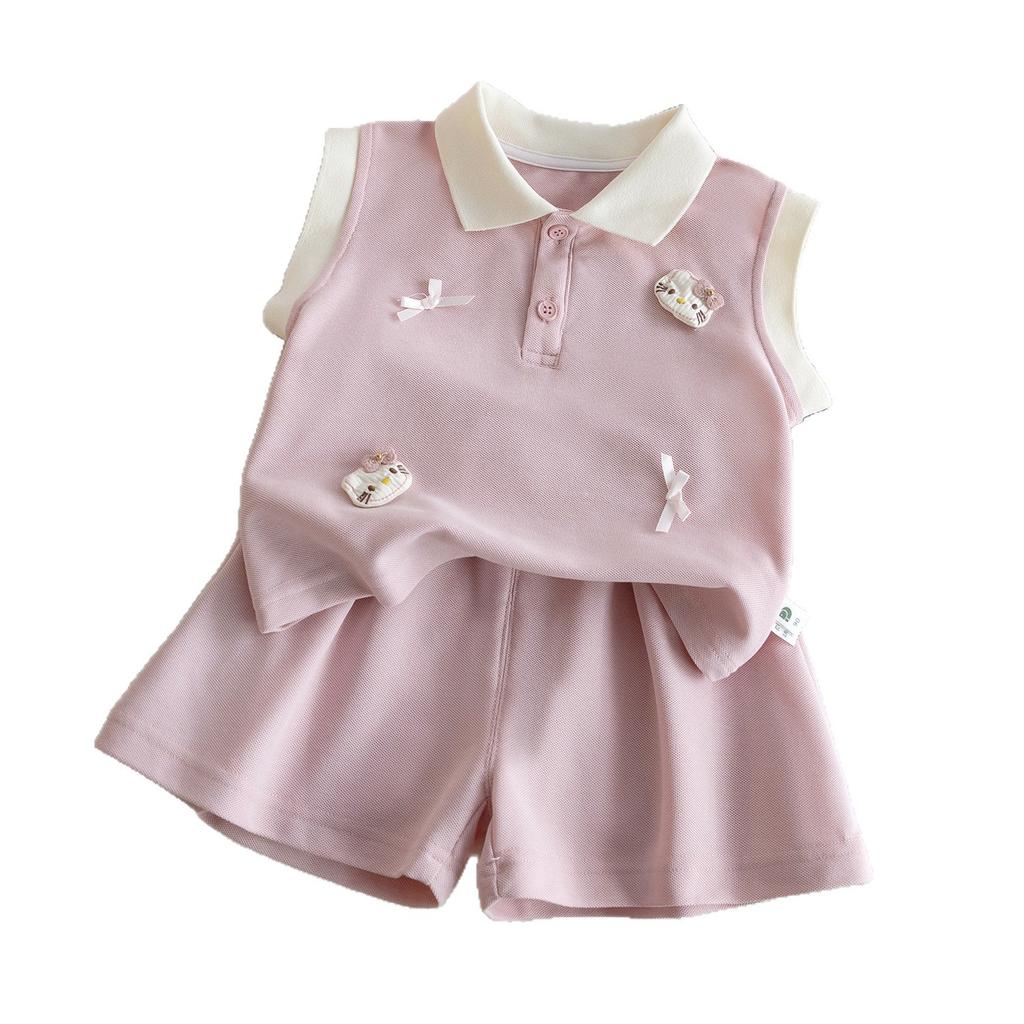 Girls Summer Thin Sleeveless Sports Casual Set Baby Vest Two Piece Outfit