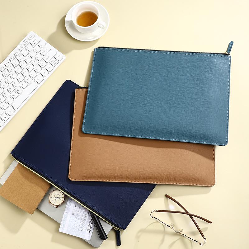 A4 Waterproof Leather Briefcase & Document Folder with PU Zipper