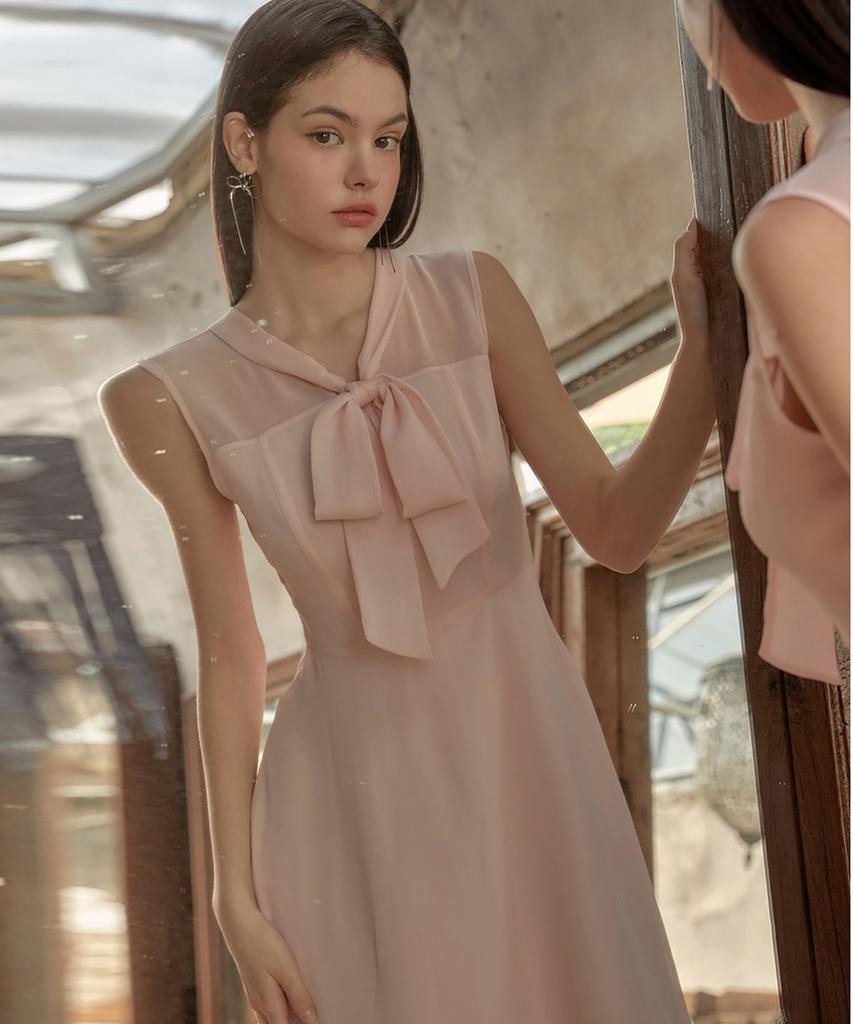 Julie And Kara 24Ss Collar 93 Secret Garden Sleeveless Juno Ribbon Tie Dress Pink