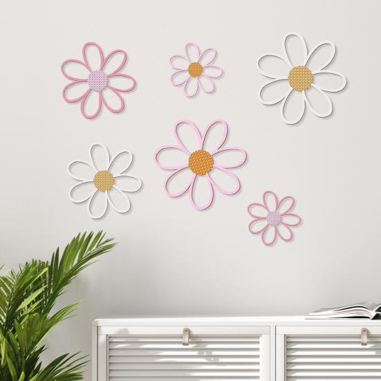 6Pcs/Set Flower Wall Decoration Wooden Flower Cutout Rustic Flower Wall Art Ornament