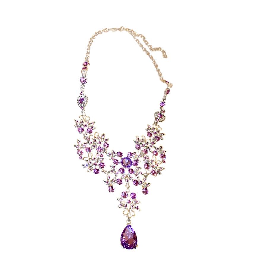 European and American diamond-encrusted flower hollow water drop pendant earrings light luxury high-end bracelet court style elegant and exquisite set