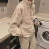Autumn Winter Home Suit Set Women's Stand-up Collar Coral Fleece Pajamas Thick Plush Wearable Outdoors  Suit