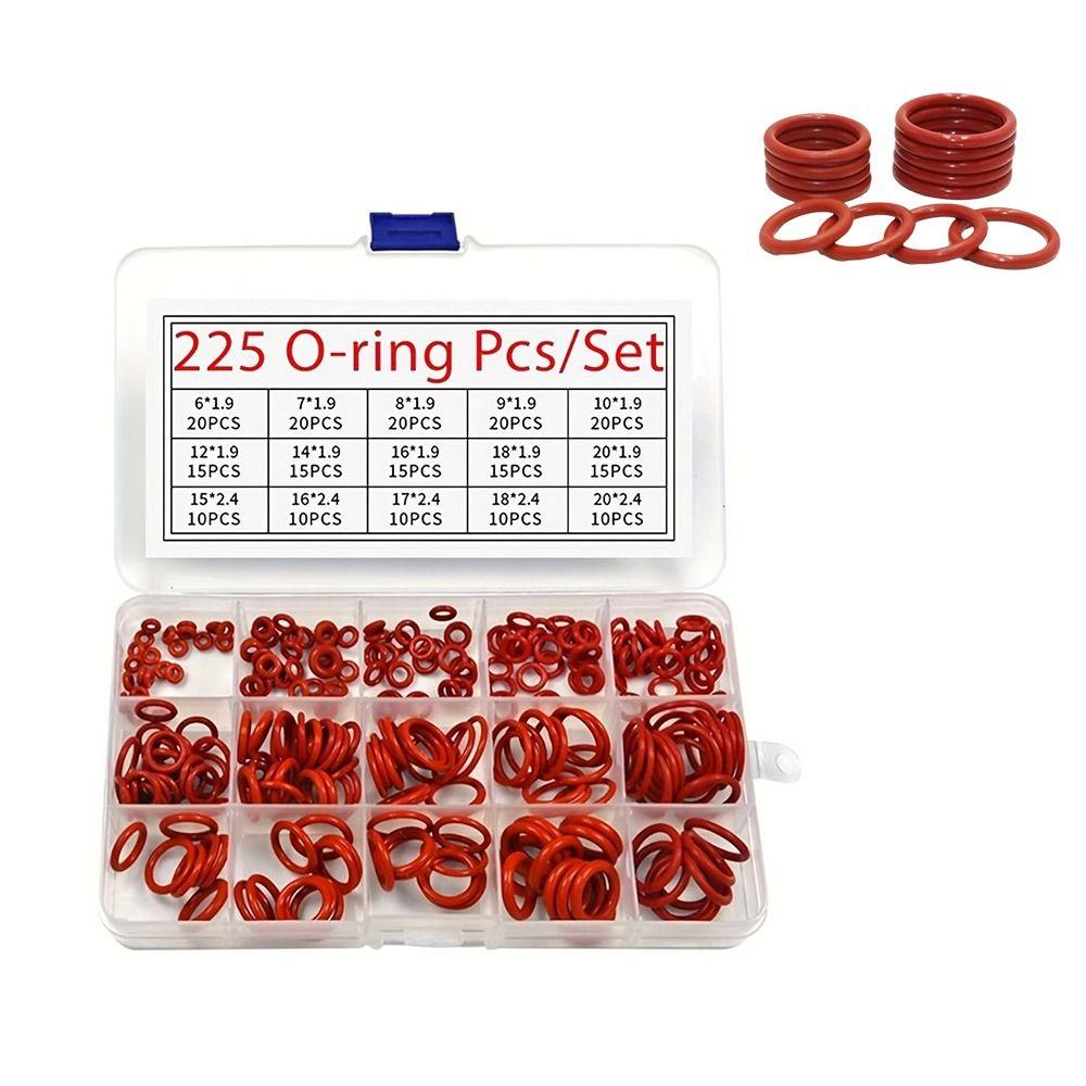 225PCS High-temperature Resistant Silicone O-Ring Set Rubber O-Ring Seal  Water Pipe Sealing