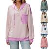 Women's Fashion Color Blocked Long Sleeved Button Hoodie Top