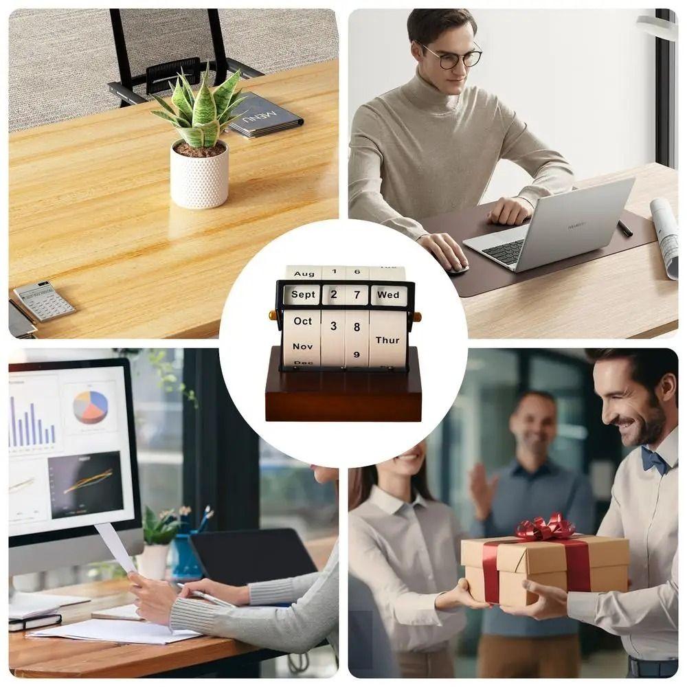 Reusable Perpetual Calendar Wooden Manual Countdown Calendar Gift Rotary Calendar Home