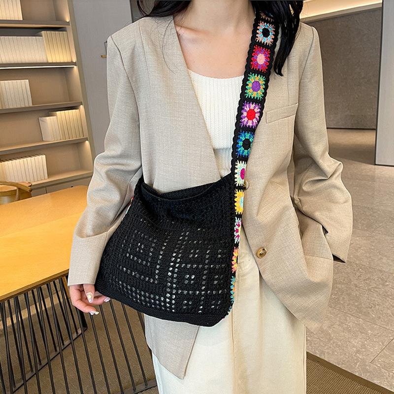 Винтажная ажурная женская сумка на плечо Вязаные сумки Большая вместительная сумка-тоут для женщин Пляжная дорожная сумка-шоппер CLE