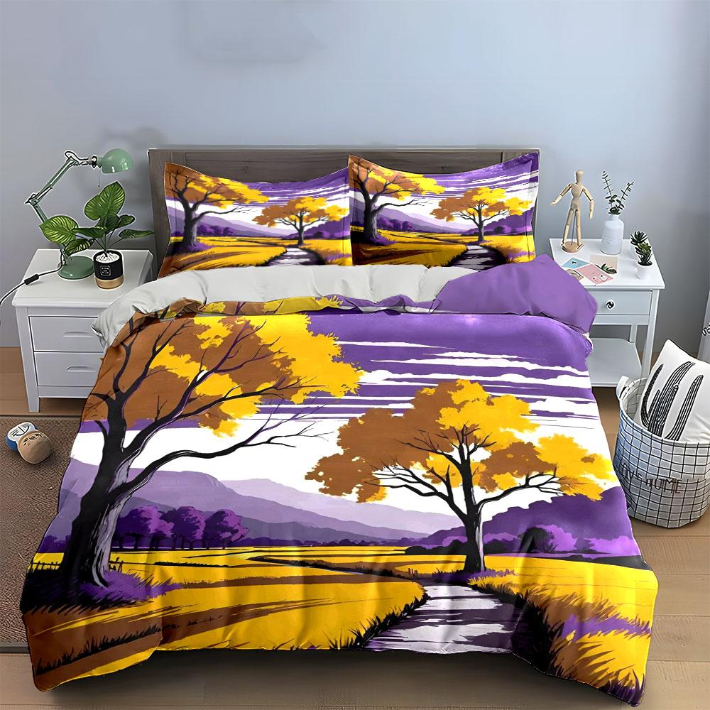 Yellow trees and landscape. Bedding sets Duvet cover sets Duvet covers Pillowcases(1*Duvet Cover 2*Pillowcases without duvet insert)