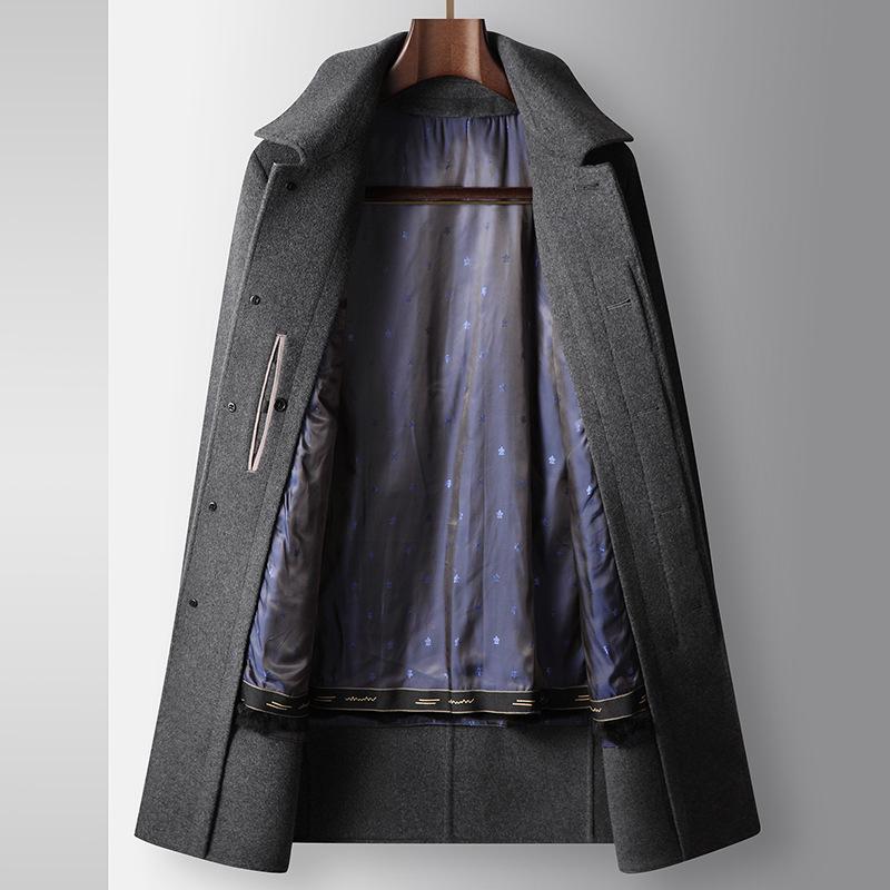 Мужское шерстяное пальто осень и зима средняя и длинная деловая куртка с лацканами для среднего возраста разгрузка подкладка из кроличьей шерсти шерстяное толстое пальто