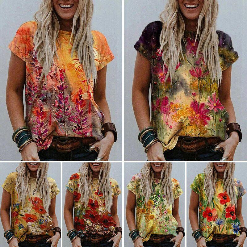Women's Floral Print Short Sleeve Tops Featuring Soft Material For Ultimate Comfort