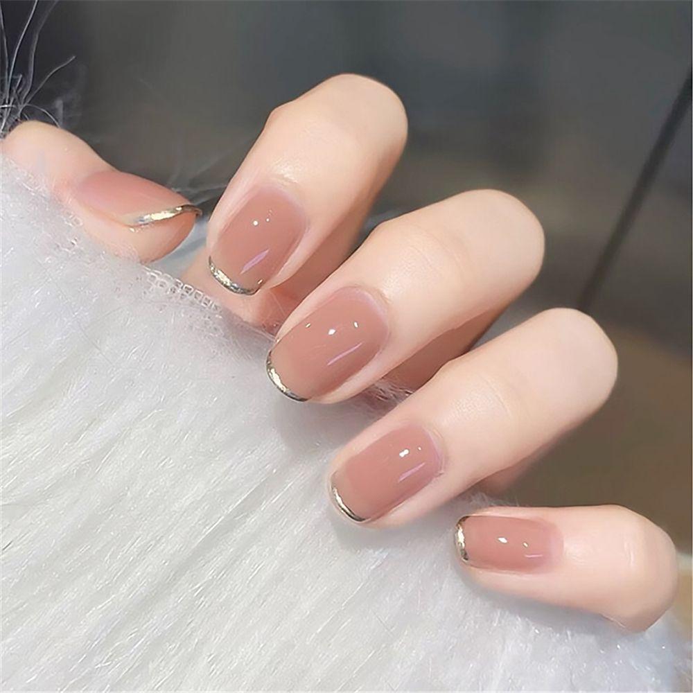 24pcs/Box Artificial Full Cover Nail Tips Wearable Ballerina False Nails Press On Nails French Style