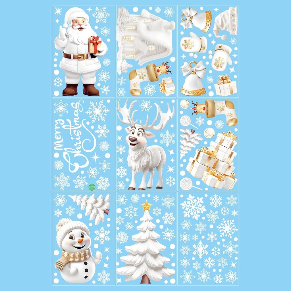Window Stickers 9 Sheets Window Sticker Decor Snowflakes Window Pictures for Doors, Shop Windows, Glass Fronts, Window Clings Decoration Reble