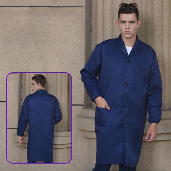 Work Coat Lapel Long Sleeve Single Breasted Easy Care Wrinkle Resistant Work Jacket with Large Patch Pockets Functional Workwear