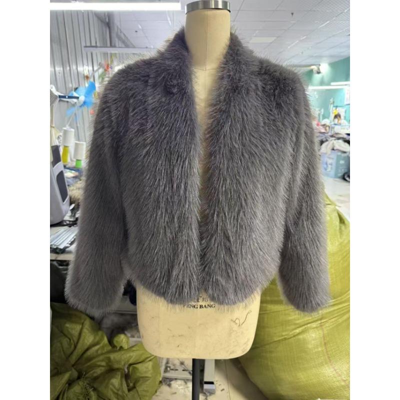 Пальто из искусственного меха с V-образным вырезом, короткое, модное, из лисьего меха, пушистое, плюшевое, женская одежда