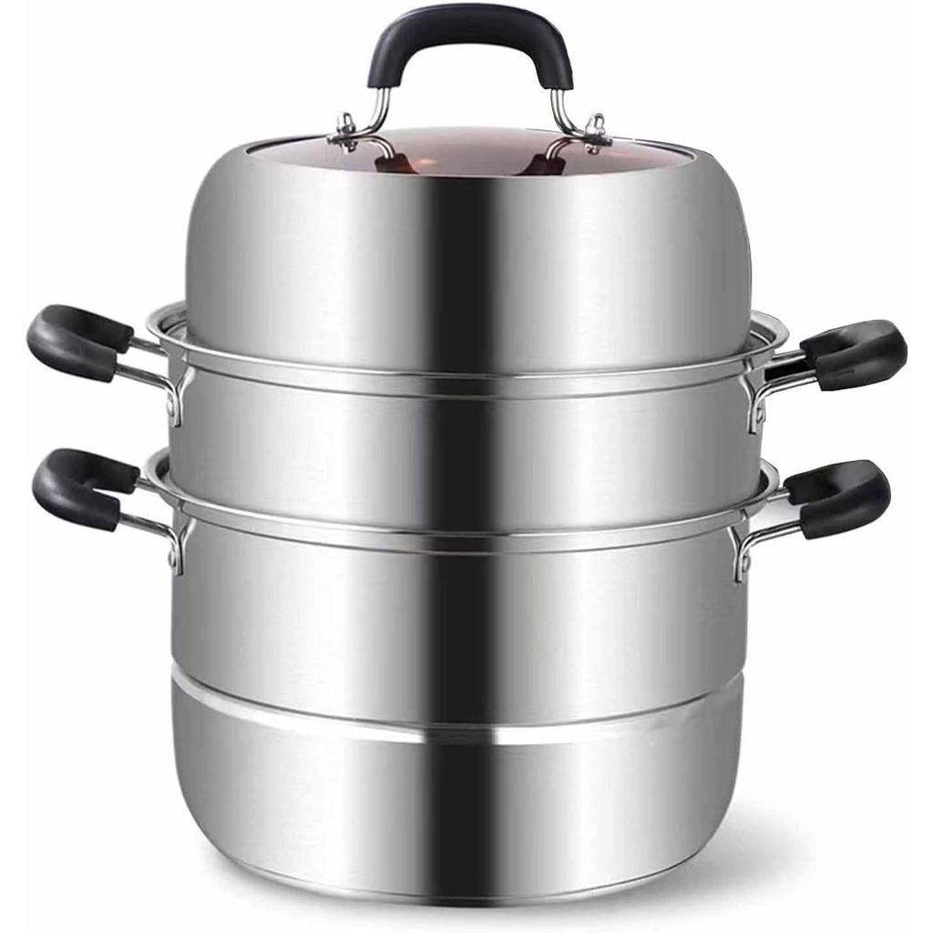 Кастрюля-пароварка для приготовления пищи Кастрюли-пароварки диаметром 11,8 дюйма с крышкой Двухуровневая кастрюля-пароварка из нержавеющей стали Универсальная посуда с ручкой для овощей