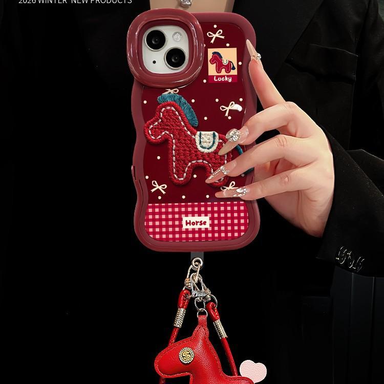 Плюшевый шнурок-пони, подходит для чехла мобильного телефона Apple 17promax, iPhone 15, двойной держатель, 16, силиконовый, 14, Huawei