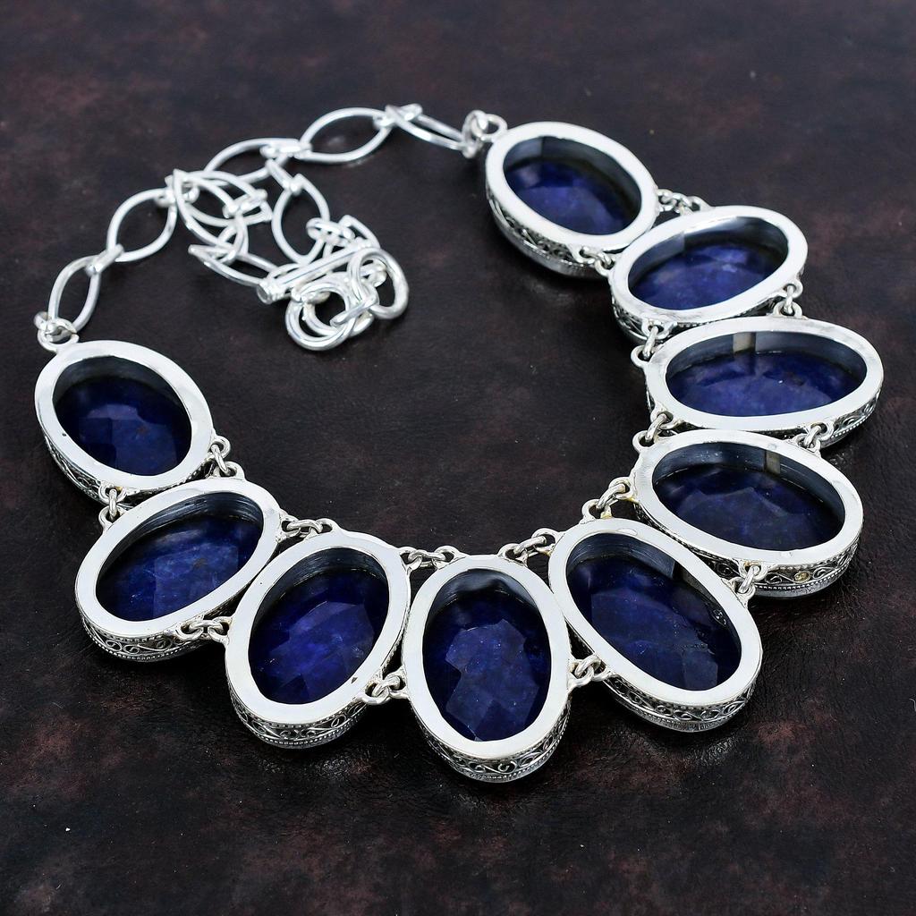 Ожерелье с граненым синим сапфиром, ювелирные изделия ручной работы из драгоценных камней, изящное винтажное ожерелье из стерлингового серебра 925 пробы, регулируемое ожерелье-цепочка, подарки для нее