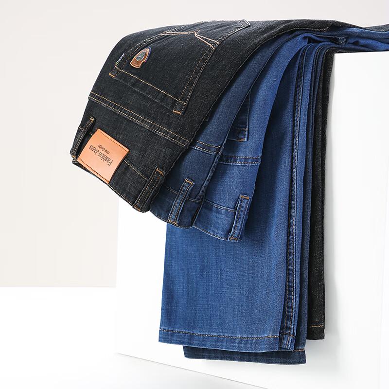 Мужские летние джинсы из эластичного денима свободного прямого кроя