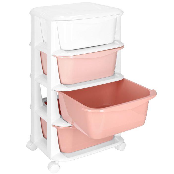 Springos® Meuble de rangement pour enfants à roulettes 4 tiroirs plastique