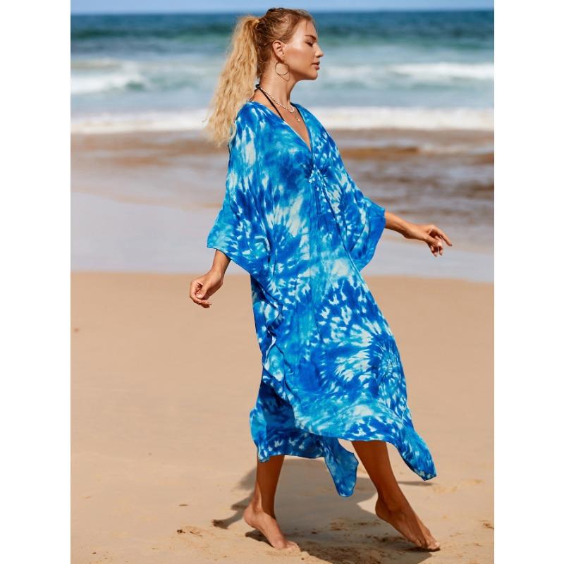 Женское платье-кафтан в стиле бохо большого размера с контрастным принтом свободного кроя Vacay Beach
