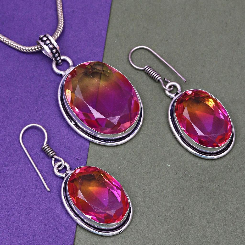 Tourmaline Set Gemstone Gift Wedding Party Bi-Color Pendant,Earring,Ring