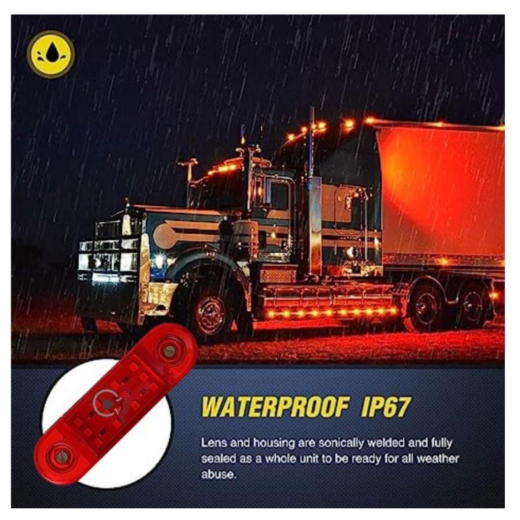 18-Pack Red LED Side Marker Clearance Lights 12V Waterproof Trailer Marker Lamps for Truck RV Heavy Duty Universal Fit