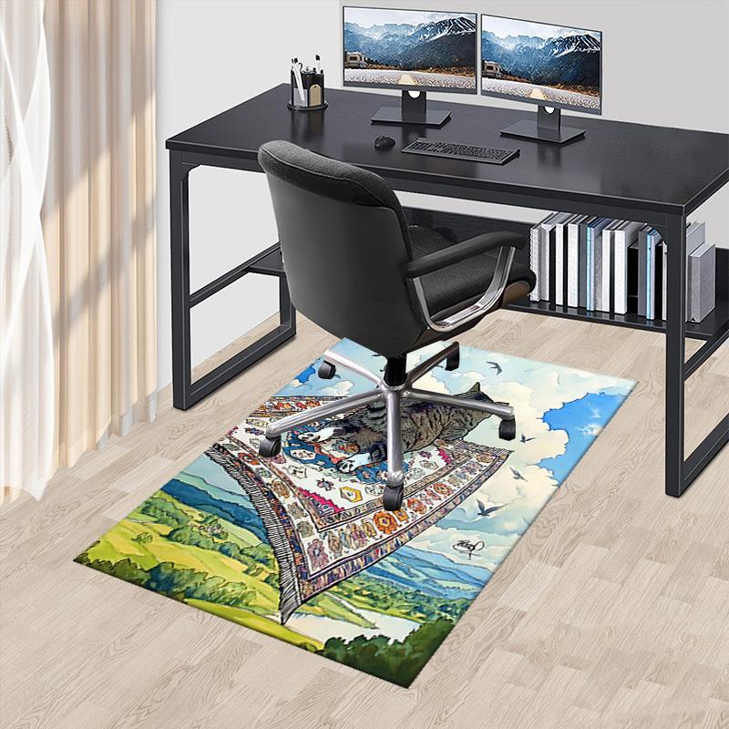 1pc Anime Cat on Flying Rug Chair Mat - Office Desk Pad, Non-Slip Carpet for Home Decor, Seasonal Gift, Suitable for Office and Living Room.A075