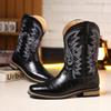Vintage Long Boots Cowboy Boots Mens Faux Crocodile Leather Western Wide Toe Boots