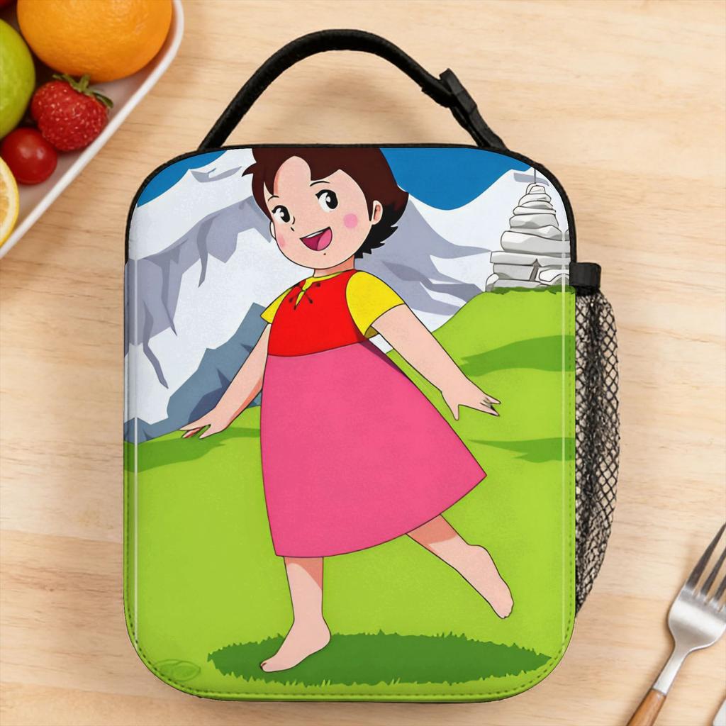 Heidi in Pink Dress on Green Hills Lunch Bag Office Lunch Box For Child Fashion Print Tote Food Bags Portable Cooler Bag