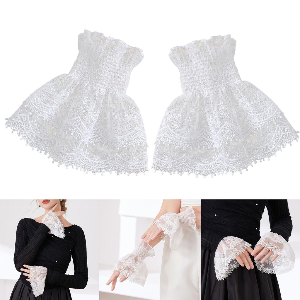 Elegant Faux Arm Sleeves Embroidery Flower Decorative Wrist Cuffs Lace Covers For Women Girl Daily And Special Occasion