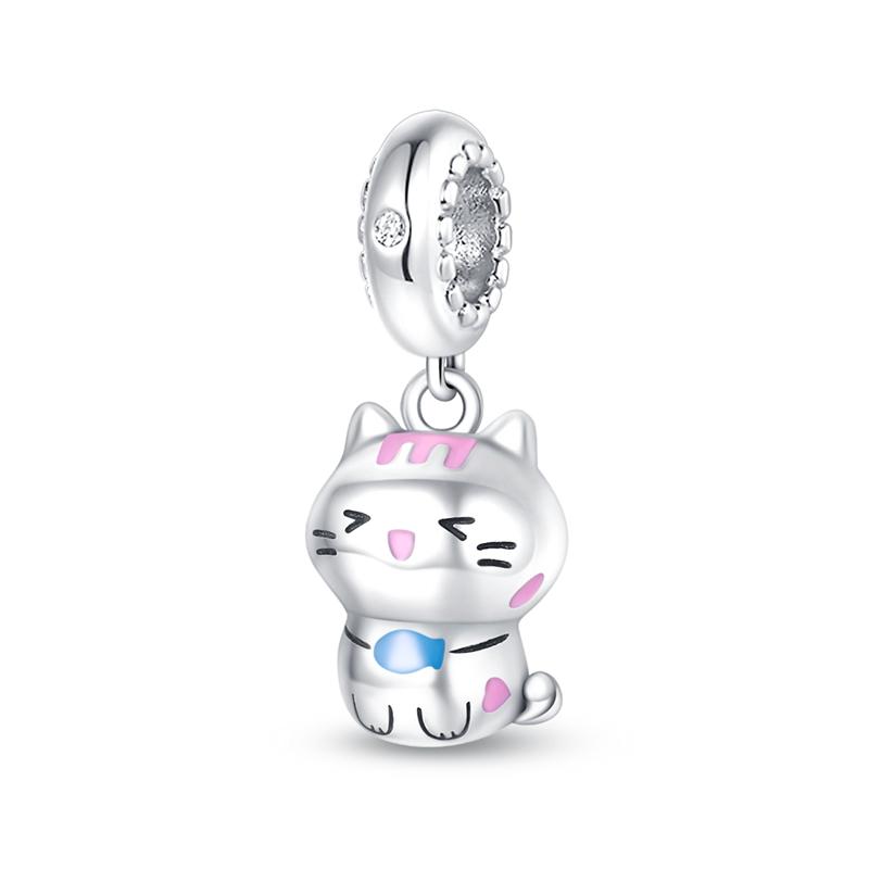 925 Серебряный цвет Кот Медведь Слон Кролик Милые розовые животные Подвески Бусины Подходит 925 Оригинальные Браслеты Изящные DIY Ювелирные Изделия Подарки