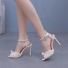 10cm Fish Mouth High Heel Sandals White Pearl High Heel Women's Sandals Banquet Wedding Dress Bridal Shoes Women