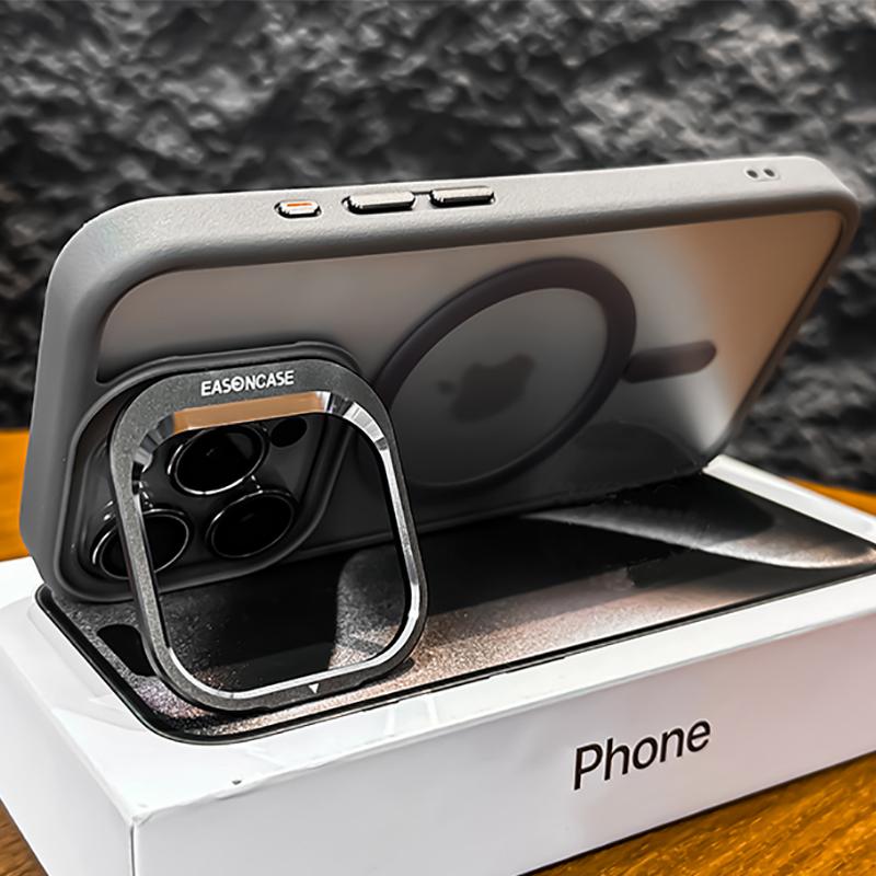 Магнитный металлический чехол-подставка для защиты объектива для iPhone 15 12 13 14 11 Pro Max Plus для Magsafe со стеклянной прозрачной крышкой для объектива