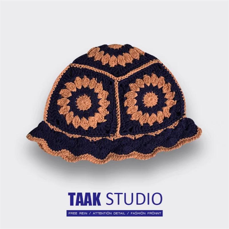 Hyunya wind полая вязаная шерстяная шапка-ведро женская универсальная милая девочка большая голова тонкая шапка-ведро прилив