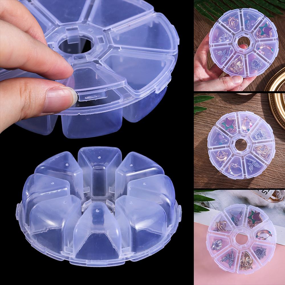 Round Beads Organizer Empty Storage Box Jewelry Container Nail Art Rhinestones Case 8 Grids