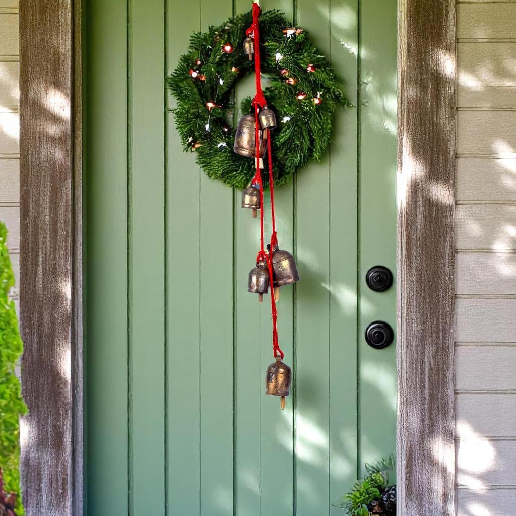 Handmade Rustic Bells Wind Chimes for Outdoor Patio 55inch, Farmhouse Door Decor, Christmas Ornaments, Boho Hanging Bell with Soothing Chime