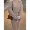 Long Sweater Skirt with Coat for Women Over the Knee with Bottom V-neck Knitted Dress for Women In Autumn and Winter