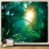Natural Forest Landscape Waterfall Tropical Jungle Palm Leaf Art Decoration Tapestry Picnic Mat Living Room Wall Hanging