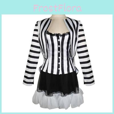 Винтажный полосатый костюм Битлджуса Ретро черно-белый полиэстер Косплей наряд