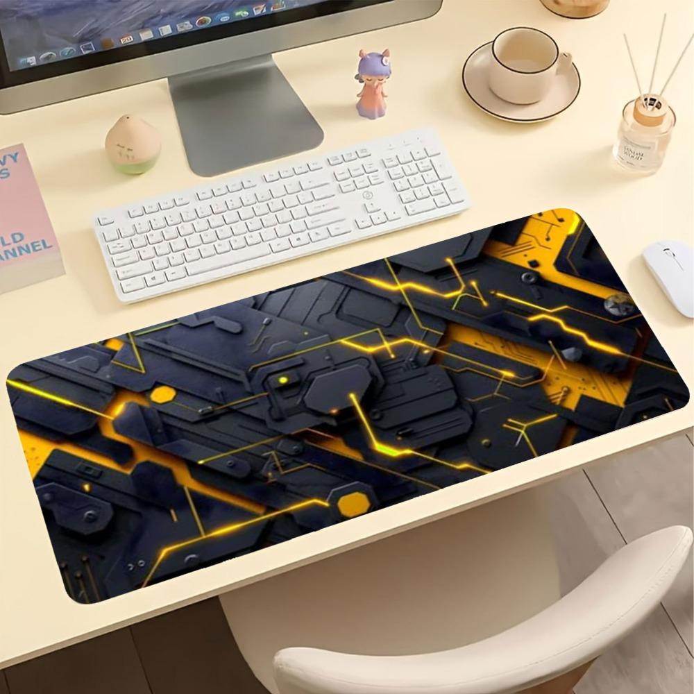 AntiSlip Desk Mat Black And Yellow Technology Circuit Design Mouse Pad Modern Technology Style