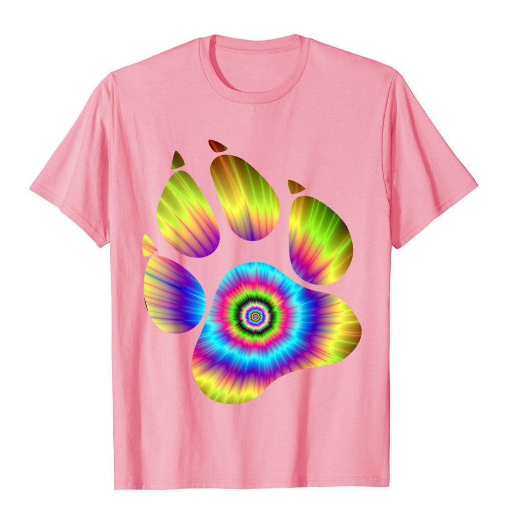 Tie Dye Animal Shirt Cat Dog Paw Print Shirt For Pet Lover Slim Fit Tops T Shirt For Unisex Funky Cotton Top TShirts Moto Biker