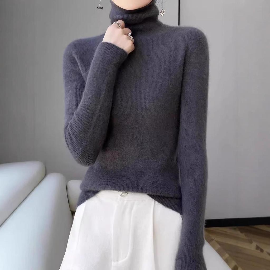 Women's High-Neck Slim-Fit Knit Sweater - 2024 Autumn/Winter Korean Style