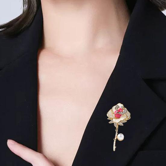 Brooch Pin Three-Dimensional Shape Rose Technology Pin Enamel Drip with Rhinestone Faux