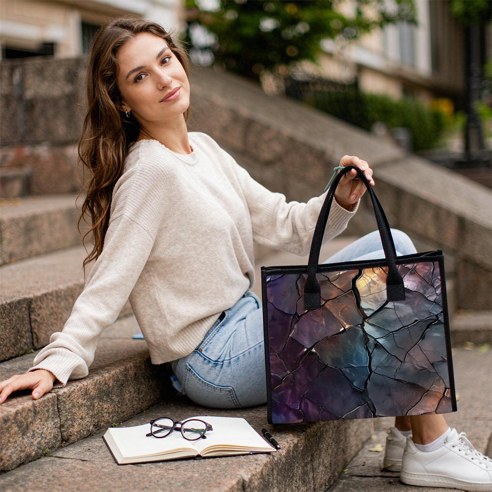 Iridescent Cracked Texture Tote Bag Fashion Daily Casual Shopping Carry Handbag
