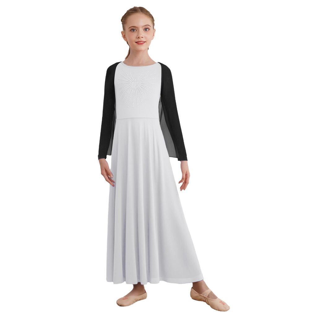 Топ для выступлений для девочек, стиль с открытой передней частью, неровный подол, болеро с крыльями ангела, соревновательный наряд