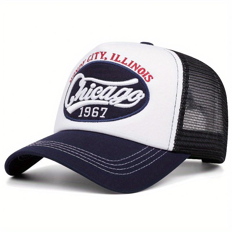 Chicago 1967 Embroidered Letter Baseball Cap Lightweight Breathable Mesh Back Trucker Hat Snapback Closure for Outdoor Sports