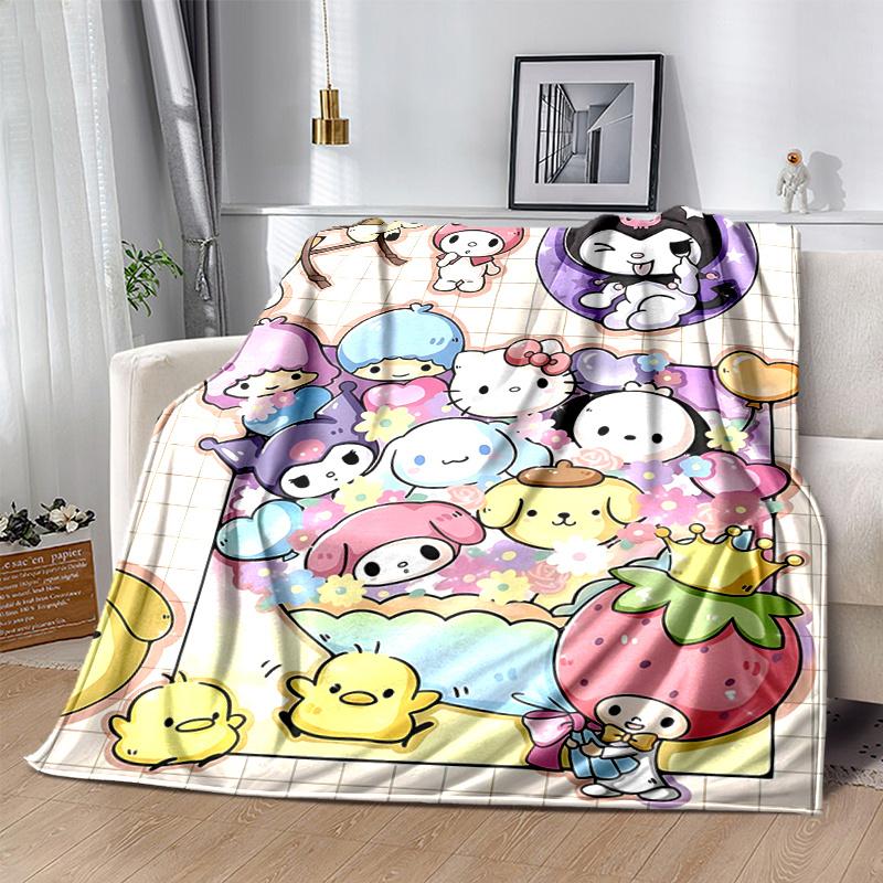 1pc Kuromi & Friends Design Blanket, Soft Throw Blanket for Couch Bed Sofa, Living Room, Travel, Camping, Car Blankets, Beach, Office Naps, Warm Cozy